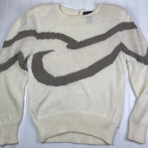 CeZanne Vintage 80s angora blend sweater in cream and brown M - Picture 6 of 11